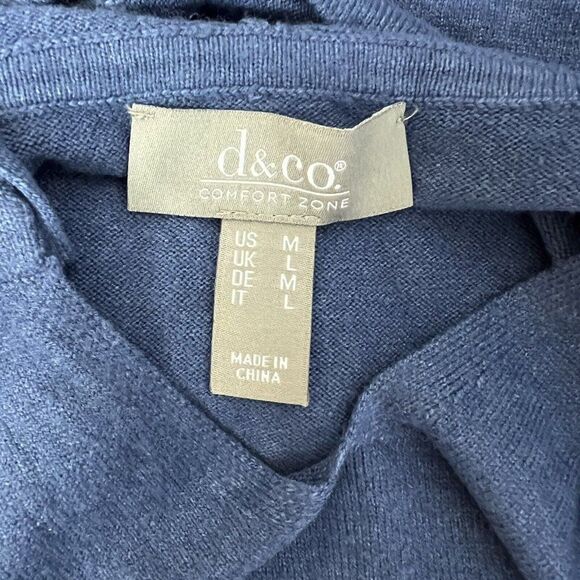 Denim & Co Sweater Honey Knit Hooded Split Neck Indigo Blue M A463329 NWOT - Picture 6 of 9